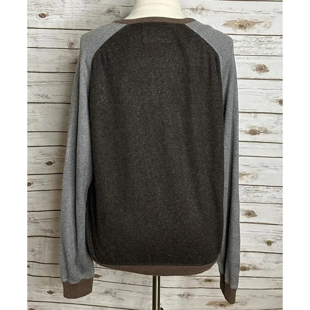 Vintage GAP brown/gray cotton/cashmere colorblock V-neck pullover sweater XXL
